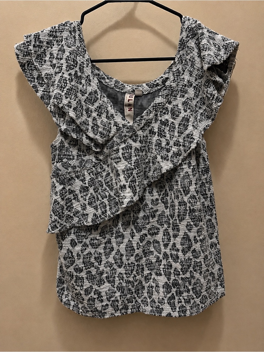 dolan Black & White Leopard Print Ruffle Camisole